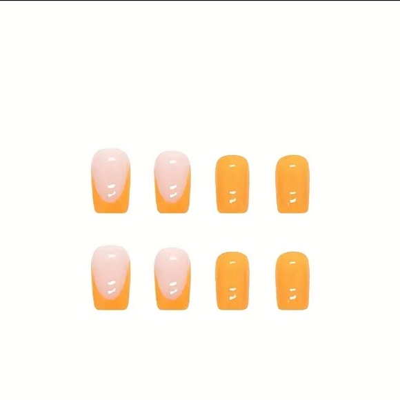 24pcs Vibrant Glossy Orange French Tip Coffin Nails - Medium Length & Reusable - Picture 2 of 3